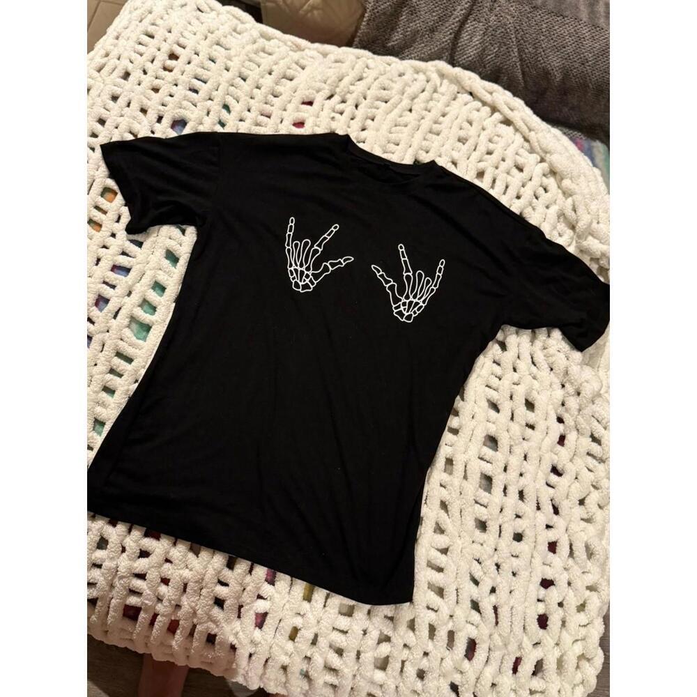 NWOT Oversized Tee Skeleton Grunge Rocker Tee Size L Black - Picture 2 of 4